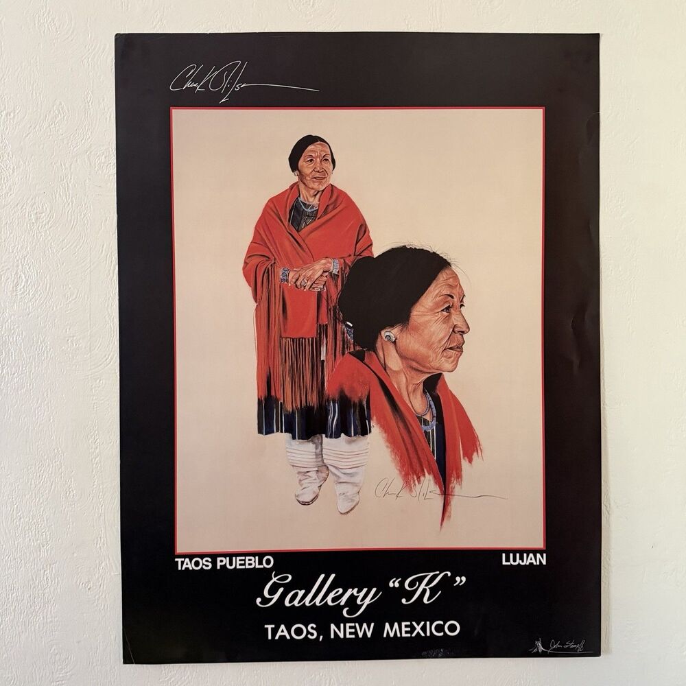 Signed Chuck Wilson Taos Pueblo Lujan Print Poster Gallery K New Mexico 34x26